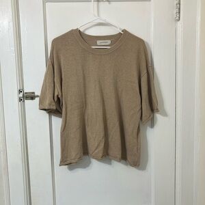 Shaina Mote Knit Top Pima Cotton and Linen, tan, size S